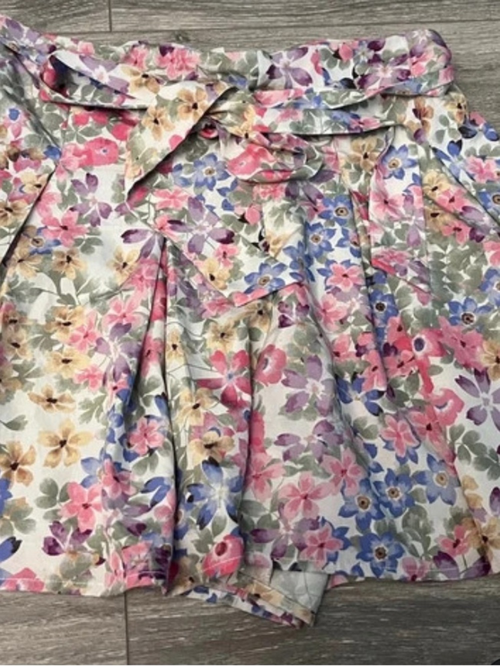 Floral Tie-Waist A-Line Shorts  - Pink/Blue Floral
